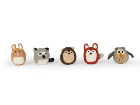 Waldtiere, 5 Stück, Fuchs, Hase, Eule, Waschbär, Igel