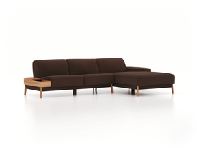 Lounge-Sofa Alani, B 300 x T 179 cm, Liegeteil rechts, Sitzhöhe in cm 44, mit Bezug Wollstoff Kaland Torf (70), Eiche