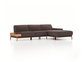 Lounge-Sofa Alani, B 300 x T 179 cm, Liegeteil rechts, Sitzhöhe in cm 44, mit Bezug Wollstoff Tano Natur Dunkel (81), Eiche