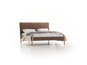 Bett Lorea mit Polsterbetthaupt, 160 x 200 cm, Wollstoff Tano Natur (79), Eiche