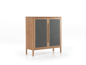 Vitrine Tenso, H= 106.4, Türfüllung Wollstoff Elverum Mocca (73), Eiche