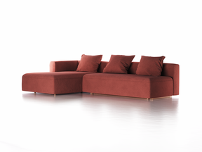 Lounge-Sofa Sereno mit Schlaffunktion inkl. 3 Kissen (70x55 cm), B 320,5 x T 180 cm, Bodennah, Liegeteil links, Buche, mit Bezug Wollstoff Kaland Ziegel (72)