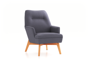 Fauteuil Coppa mit Bezug, Wollstoff Elverum Torfblau (82), Buche