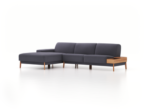 Lounge-Sofa Alani, B 300 x T 179 cm, Liegeteil links, Sitzhöhe in cm 44, mit Bezug Wollstoff Elverum Torfblau (82), Eiche