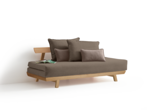 Bettsofa Doppio, inkl. 2 Kissen, in Eiche mit Bezug Wollstoff Stavang Torf