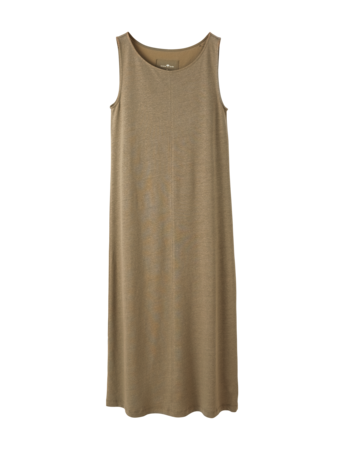 Trägerkleid aus plattiertem Leinen, olive