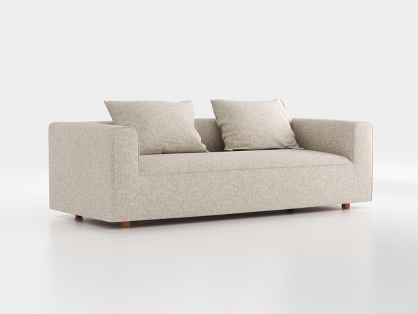 3er-Sofa Sereno B 235 x T 96 cm, inkl. 2 Kissen (70x55 cm), Bodennah, mit Bezug Wollstoff Tano Natur Hell (80), Buche