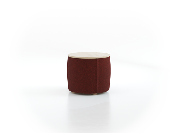 Sofatisch/Hocker Tambor mit Stauraum u. Holzdeckel, H 34,3 cm, Ø 39 cm, Bezug Wollstoff Kaland Ziegel (72), Esche