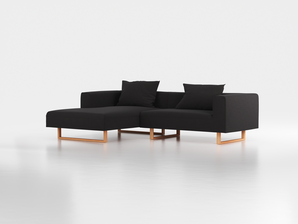 Lounge-Sofa Sereno inkl. 2 Kissen (70x55 cm), B 267 x T 180 cm, Liegeteil links, Kufenfuß, mit Bezug Wollstoff Stavang Schiefer (60), Buche