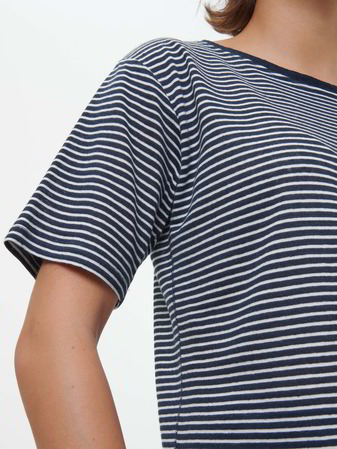 Kurzarmshirt aus Bio Leinen/Baumwolle, navy/offwhite ringel