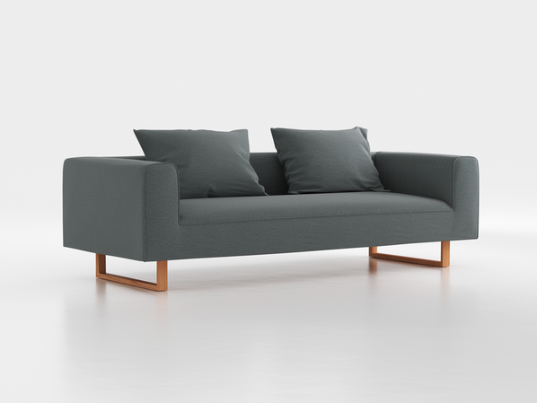 3er-Sofa Sereno B 235 x T 96 cm, inkl. 2 Kissen (70x55 cm), Kufenfuß, mit Bezug Wollstoff Elverum Grüngrau (84), Buche