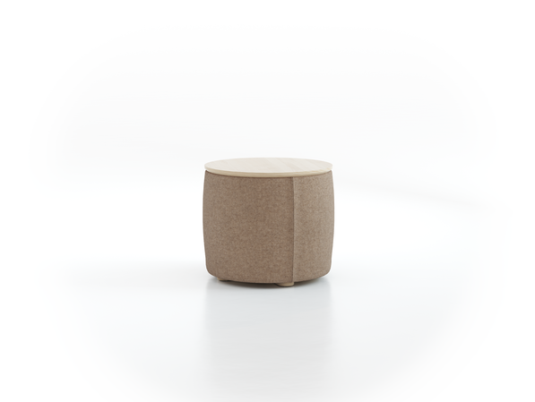 Sofatisch/Hocker Tambor mit Stauraum u. Holzdeckel, H 34,3 cm, Ø 39 cm, Bezug Wollstoff Stavang Sand (66), Esche