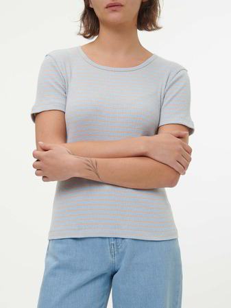 Kurzarmshirt Rippe, ringel himmelblau/pfirsich