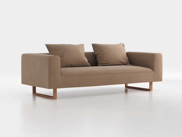 3er-Sofa Sereno B 235 x T 96 cm, inkl. 2 Kissen (70x55 cm), Kufenfuß, mit Bezug Wollstoff Elverum Haselnuss (74), Eiche