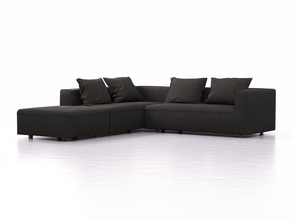 Ecksofa Sereno, bodennah, B276xT276xH71 cm, Sitzhöhe 43 cm, mit Liegeteil links inkl. 4 Kissen (70x55 cm), Eiche, Wollstoff Stavang Schiefer