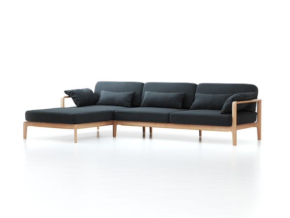 Loungesofa Linera, breit mit Liegeteil links, Wollstoff Kaland Schiefer (67), Eiche