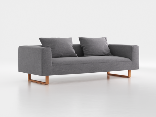 3er-Sofa Sereno B 235 x T 96 cm, inkl. 2 Kissen (70x55 cm), Kufenfuß, mit Bezug Wollstoff Kaland Kiesel (68), Buche