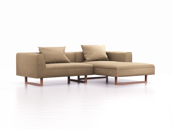 Lounge-Sofa Sereno, B267xT180xH71 cm, Sitzhöhe 43 cm, mit Liegeteil rechts inkl. 2 Kissen (70x55 cm), Kufenfuß Buche, Wollstoff Stavang Sand