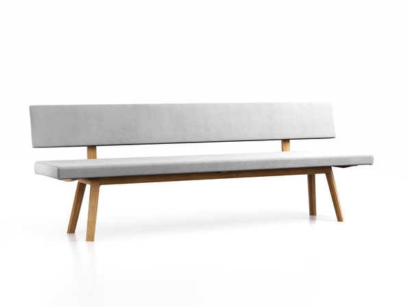 Polsterbank Mirato mit Rückenlehne, Eiche, Bezug Wollstoff Stavang Kiesel, L 240 x T 56,5 x H 86 cm