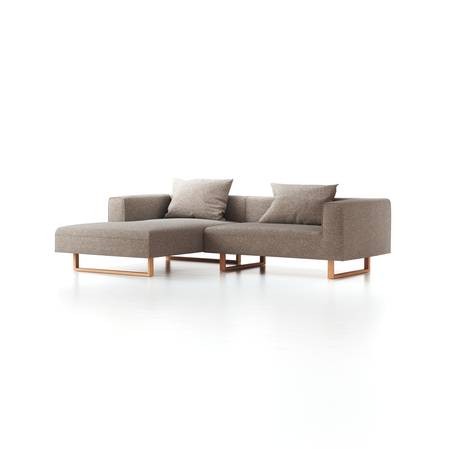 Lounge-Sofa Sereno inkl. 2 Kissen (70x55 cm), B 267 x T 180 cm, Liegeteil links, Kufenfuß, mit Bezug Wollstoff Tano Natur (79), Buche