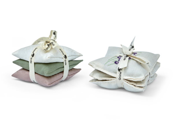 3er Set Lavendelkissen, weiß bestickt & 3er Set Lavendelkissen, cremeweiß, thymian und teerose