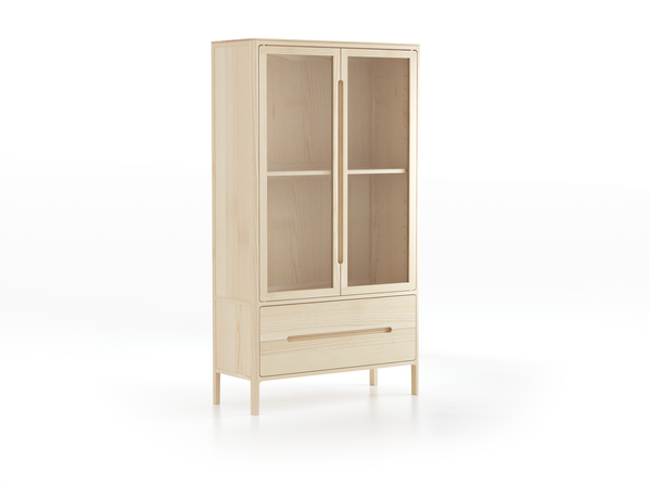 Vitrine Tenso, 2-türig, 2 Laden , Türfüllung Glas, Esche