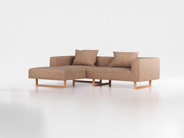 Lounge-Sofa Sereno inkl. 2 Kissen (70x55 cm), B 267 x T 180 cm, Liegeteil links, Kufenfuß, mit Bezug Wollstoff Stavang Haselnuss (65), Buche
