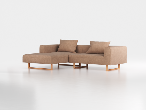 Lounge-Sofa Sereno inkl. 2 Kissen (70x55 cm), B 267 x T 180 cm, Liegeteil links, Kufenfuß, mit Bezug Wollstoff Stavang Haselnuss (65), Buche