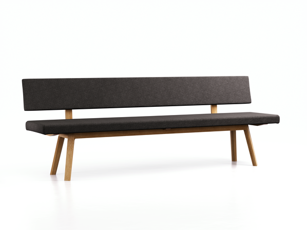 Polsterbank Mirato mit Rückenlehne, Eiche, Bezug Wollstoff Stavang Schiefer, L 240 x T 56,5 x H 86 cm