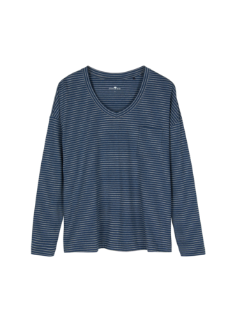 Schlafshirt aus Bio-Baumwolle, blau/natur melange ringel