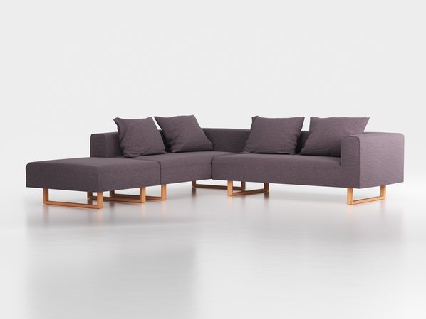 Ecksofa Sereno, 276 x 276 cm, inkl. 4 Kissen (70 x 55 cm), Liegeteil links, Kufenfuß, mit Bezug Wollstoff Stavang Stein (61), Buche