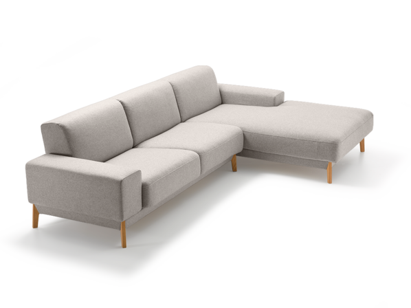 Lounge-Sofa Alani, Liegeteil rechts, Sitzhöhe in cm 44, mit Bezug Wollstoff Tano Natur, Buche