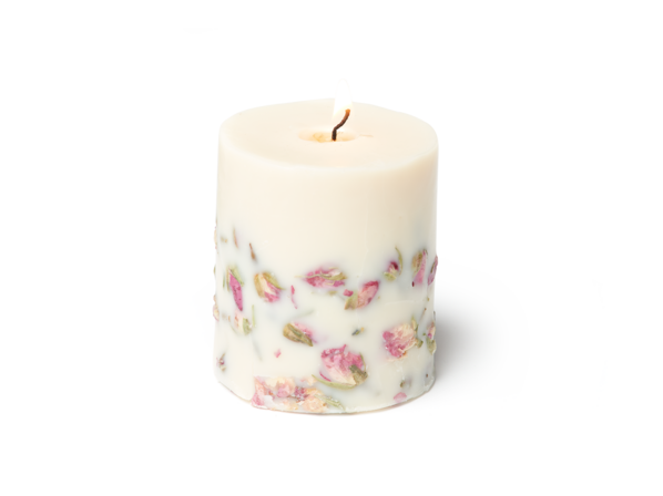 Natürliche Rapswachskerze mit Rosenknospen, ohne Duft