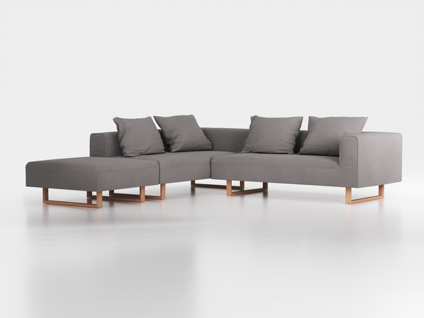 Ecksofa Sereno, 276 x 276 cm, inkl. 4 Kissen (70 x 55 cm), Liegeteil links, Kufenfuß, mit Bezug Wollstoff Elverum Mocca (73), Eiche