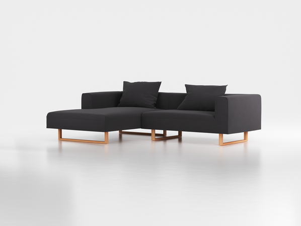 Lounge-Sofa Sereno inkl. 2 Kissen (70x55 cm), B 267 x T 180 cm, Liegeteil links, Kufenfuß, mit Bezug Wollstoff Kaland Schiefer (67), Buche