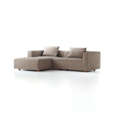 Lounge-Sofa Sereno  inkl. 2 Kissen (70x55 cm), B 267 x T 180 cm, Liegeteil links, Bodennah, mit Bezug Wollstoff Tano Natur (79), Buche