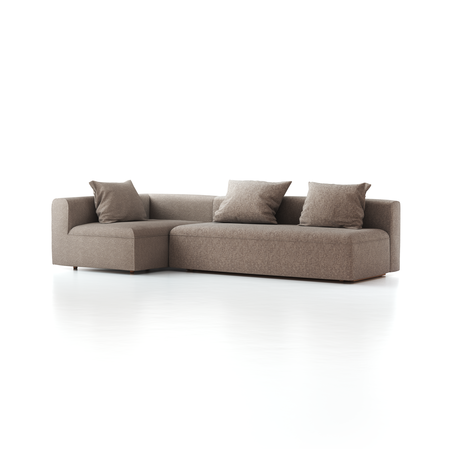 Ecksofa Sereno mit Schlaffunktion inkl. 3 Kissen (70x55 cm), Bodennah, B 300 x T 150 cm, Eckteil links, mit Bezug Wollstoff Tano Natur (79), Buche