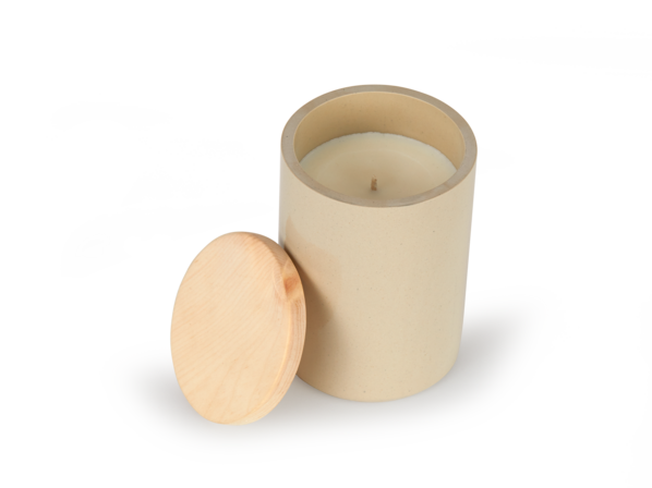 Premium Duftkerze Gelassenheit, im Keramikgefäß mit Zirbenholzdeckel