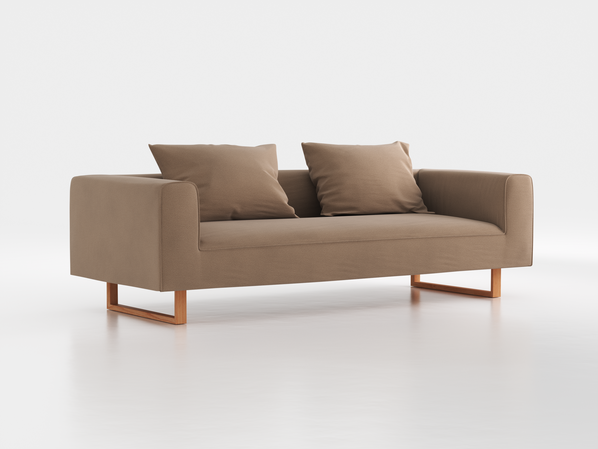 3er-Sofa Sereno B 235 x T 96 cm, inkl. 2 Kissen (70x55 cm), Kufenfuß, mit Bezug Wollstoff Elverum Haselnuss (74), Buche