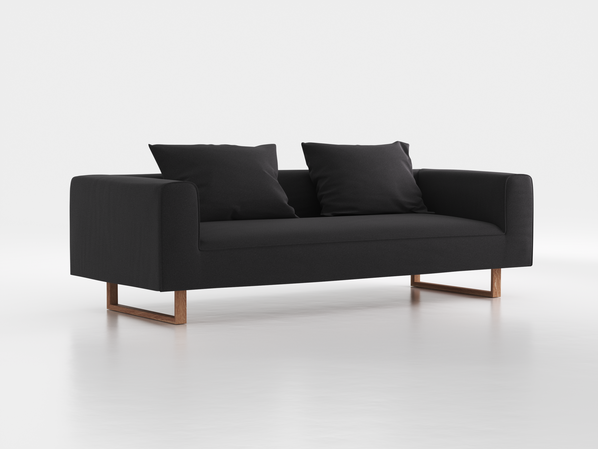 3er-Sofa Sereno B 235 x T 96 cm, inkl. 2 Kissen (70x55 cm), Kufenfuß, mit Bezug Wollstoff Kaland Schiefer (67), Eiche