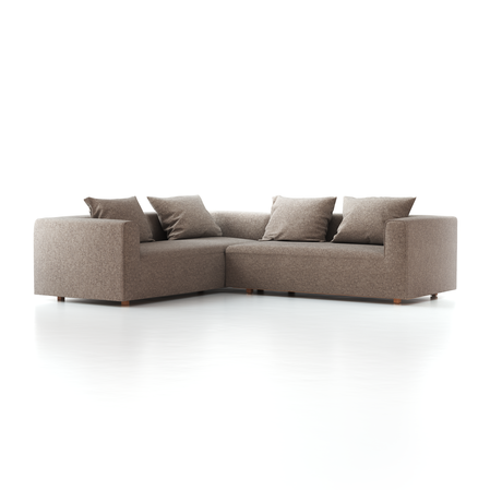 Ecksofa Sereno inkl. 4 Kissen (70x55 cm), Eckteil links, B 276 x T 235 cm, Bodennah, mit Bezug Wollstoff Tano Natur (79), Buche