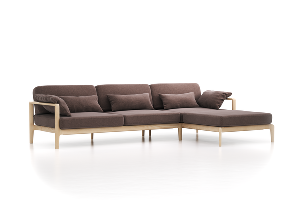 Loungesofa Linera, breit mit Liegeteil rechts, Wollstoff Tano Natur Dunkel (81), Esche