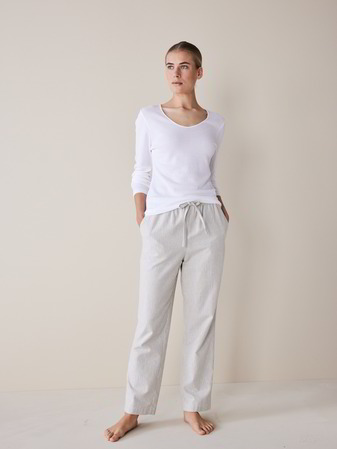 Pyjamahose, Baumwolle, flanell streif grau