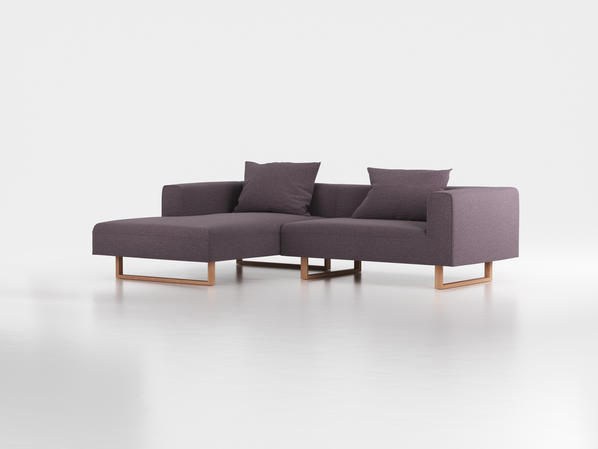 Lounge-Sofa Sereno inkl. 2 Kissen (70x55 cm), B 267 x T 180 cm, Liegeteil links, Kufenfuß, mit Bezug Wollstoff Stavang Stein (61), Eiche
