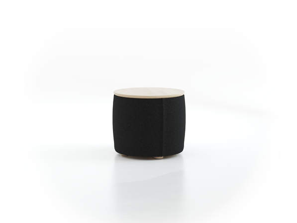 Sofatisch/Hocker Tambor mit Stauraum u. Holzdeckel, H 34,3 cm, Ø 39 cm, Bezug Wollstoff Stavang Schiefer (60), Esche