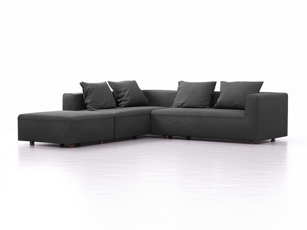 Ecksofa Sereno, bodennah, B276xT276xH71 cm, Sitzhöhe 43 cm, mit Liegeteil links inkl. 4 Kissen (70x55 cm), Buche, Wollstoff Kaland Schiefer