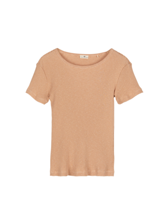 Kurzarmshirt Rippe, ringel-rippe sanddorn