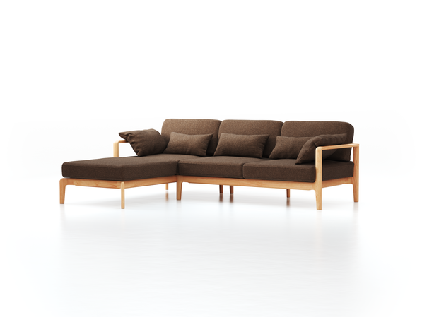 Loungesofa Linera, schmal mit Liegeteil links, Wollstoff Stavang Torf (64), Eiche