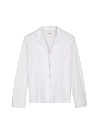Pyjamashirt Langarm aus Baumwolljersey, weiss