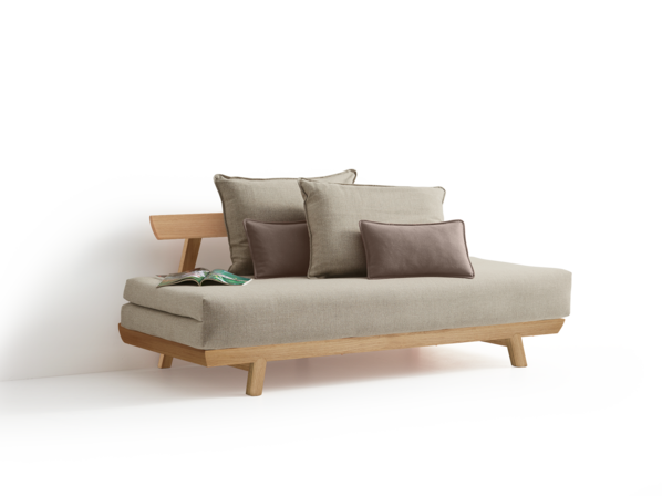 Bettsofa Doppio inkl. 2 Kissen (80x55 cm) mit Bezug, Wollstoff Tano Natur, Eiche